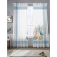 thumbnail image 2 of Blue Coastal Sheer Curtains 84 Inch Length 2 Panels Set Window Treatments, Nautical Starfish Eucalyptus Leaf Coral Striped Rod Pocket Semi Curtains for Living Room/Bedroom/Kitchen, 104"W x 84"L, 2 of 7