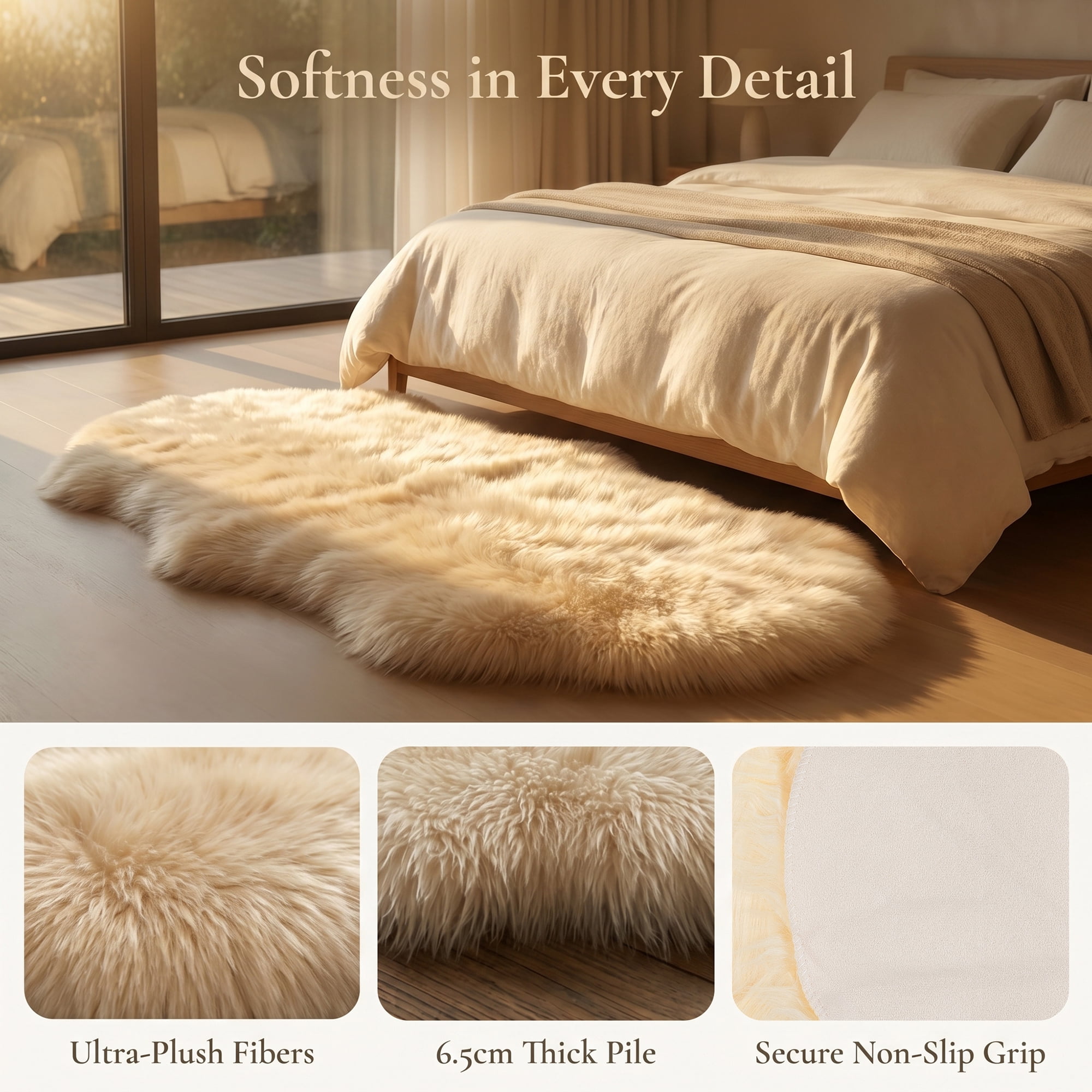 Unique Bargains Ultra Fluffy Bedroom Non Slip Fuzzy Shaggy Area Rug 35" x 24" Beige Yellow