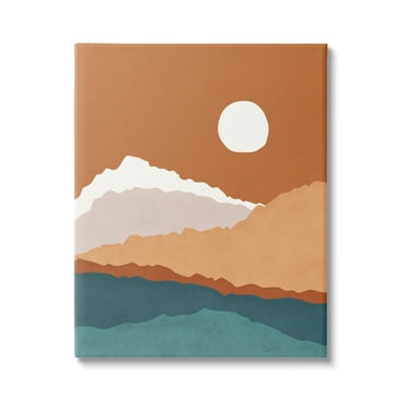 Stupell Industries Abstract Mountain Peaks Round Moon Nature Scene Graphic Art Gallery Wrapped Canvas Print Wall Art, Design by JJ Design House LLC