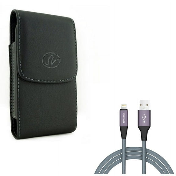 Leather Case Belt Clip w Charger Cord 10ft USB Cable for #model_series - Holster Cover Pouch Vertical Carry and Power Wire Braided Long Sync