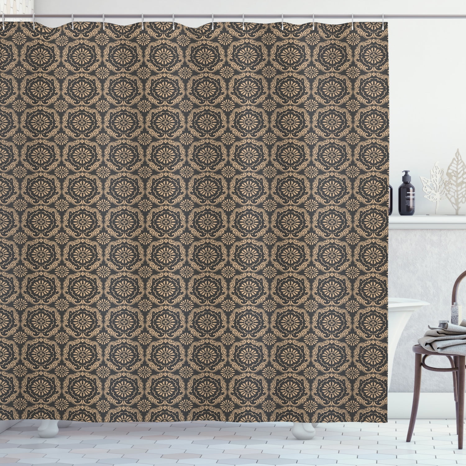 Classical Shower Curtain, Damask Inspired Pattern with a Traditional