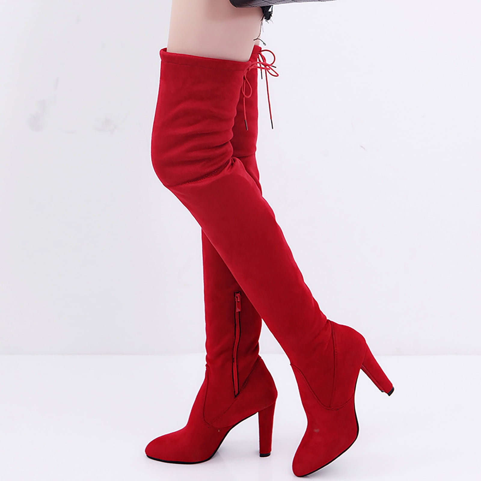 zanvin Women s autumn and winter solid color pointed toe thick heel over the knee boots elastic boots shoes including shoebox gifts for family On