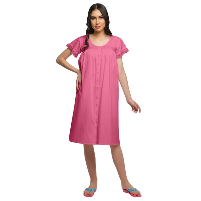 Moomaya Robe de Nuit d'Allaitement à Manches Courtes en Popeline de Coton Unie pour Femmes