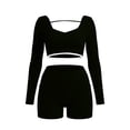 thumbnail image 6 of Workout Sets for Women Long Sleeve Backless Shrug Crop Tops and High Waisted Biker Shorts Summer 2 Piece Pilates Gym Yoga Sets, 6 of 7
