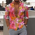 thumbnail image 2 of Mens Shirts Casual Personalized Print Long Sleeve Button Down Lapel Blouses Comfortable Loose Fall Tops Red XL, 2 of 5