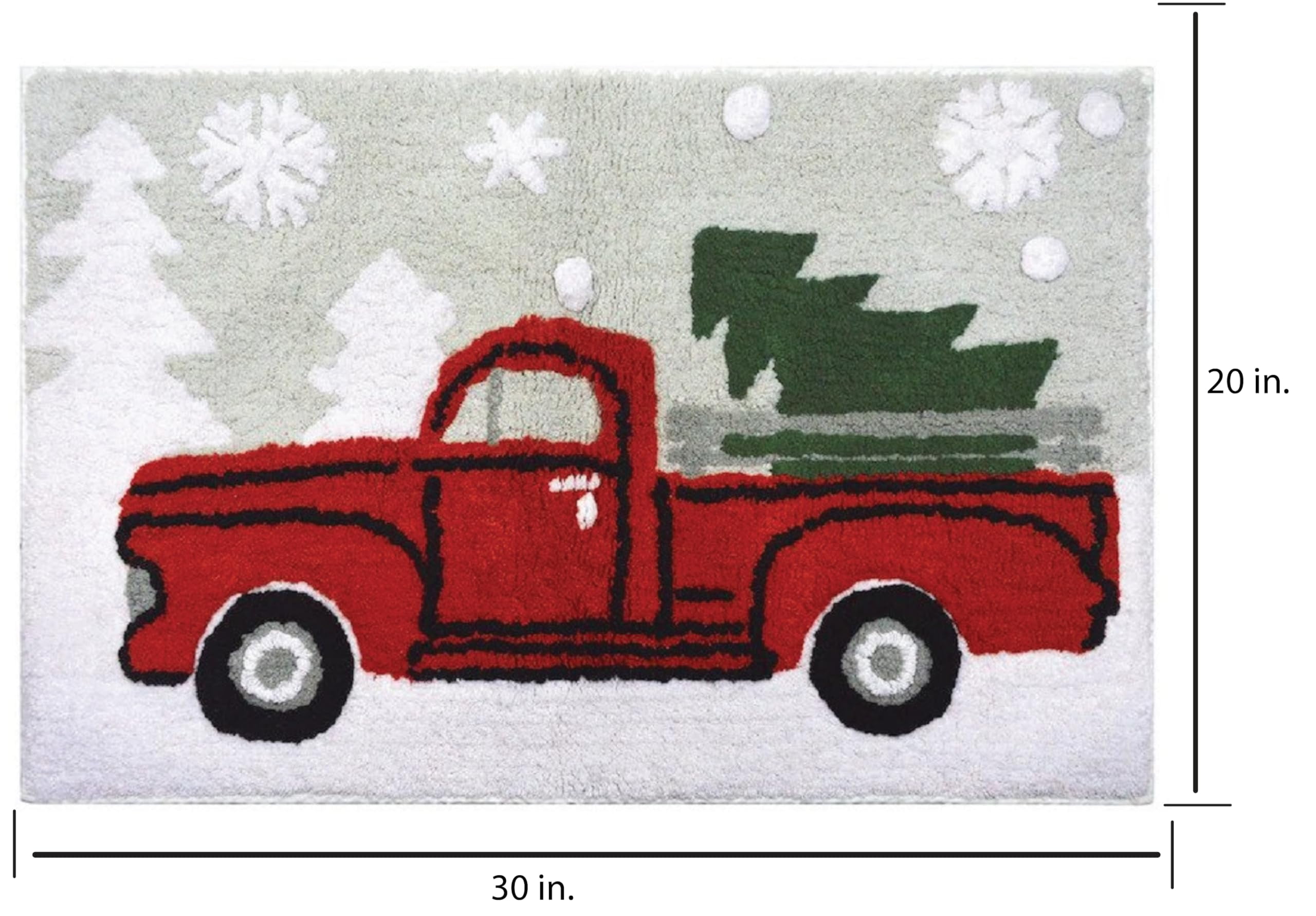 Gilbin Christmas Holiday Décor Square Pick Up Truck with Christmas Tree Water Absorbent Bathroom Vanity Bath Rug 20x30, 100% Cotton Bath Spa Mat Accent Rug Machine Washable