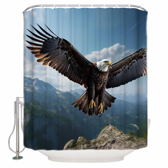 Flying Eagle Shower Curtain, 60" x 72", Mountains Blue Sky Waterproof Bathroom Curtain Washable Shower Curtain Set with 12 Hooks