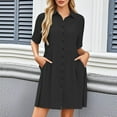 thumbnail image 2 of SMihono Button Down Shirt Dresses for Women Cotton Linen Short Sleeve Summer Dress Casual Loose Work Dress with Pockets Black XL, 2 of 9