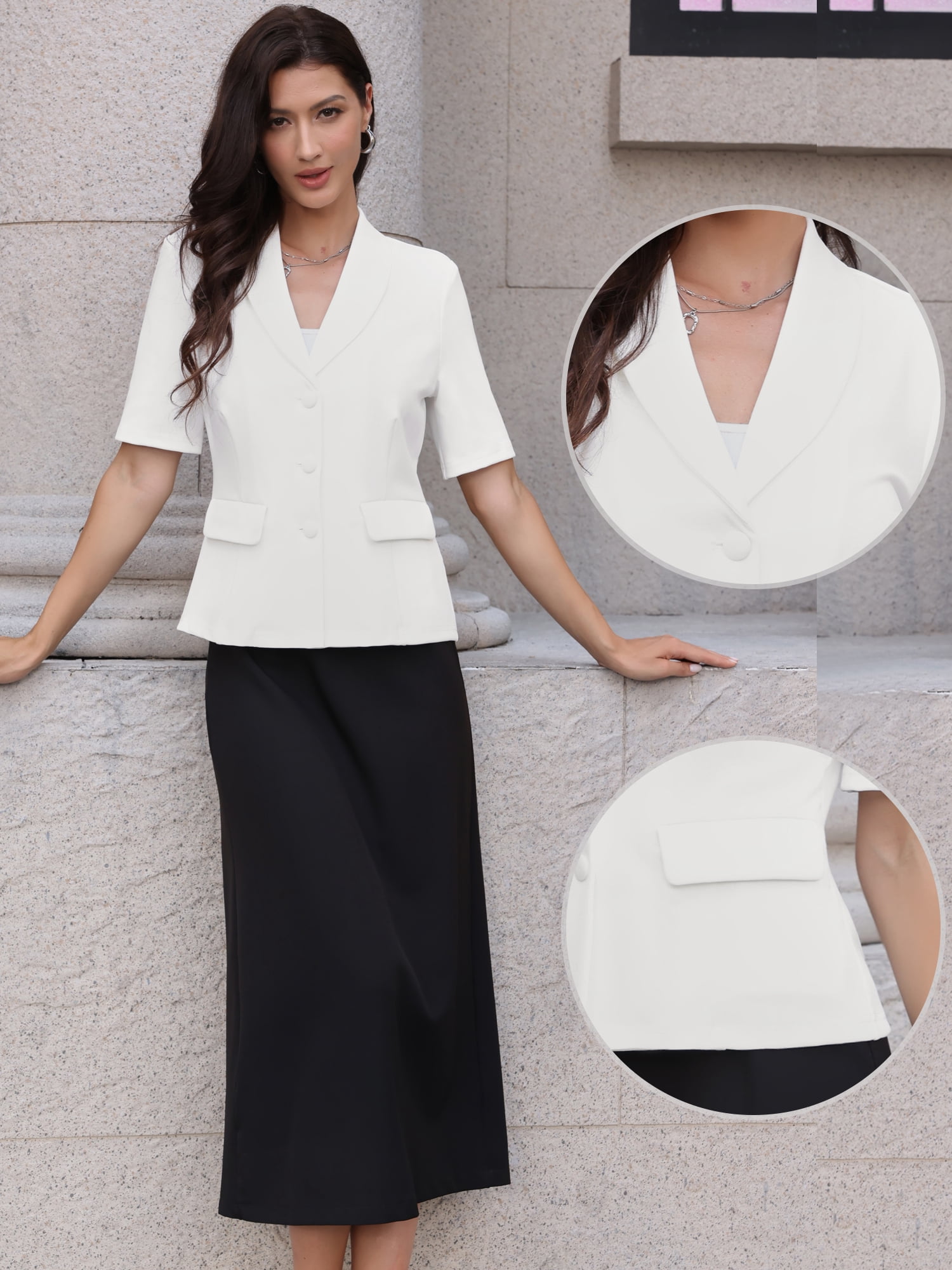 DARING DIVA Women's Short Sleeve Business Suit Jacket Blazer XS Cream White