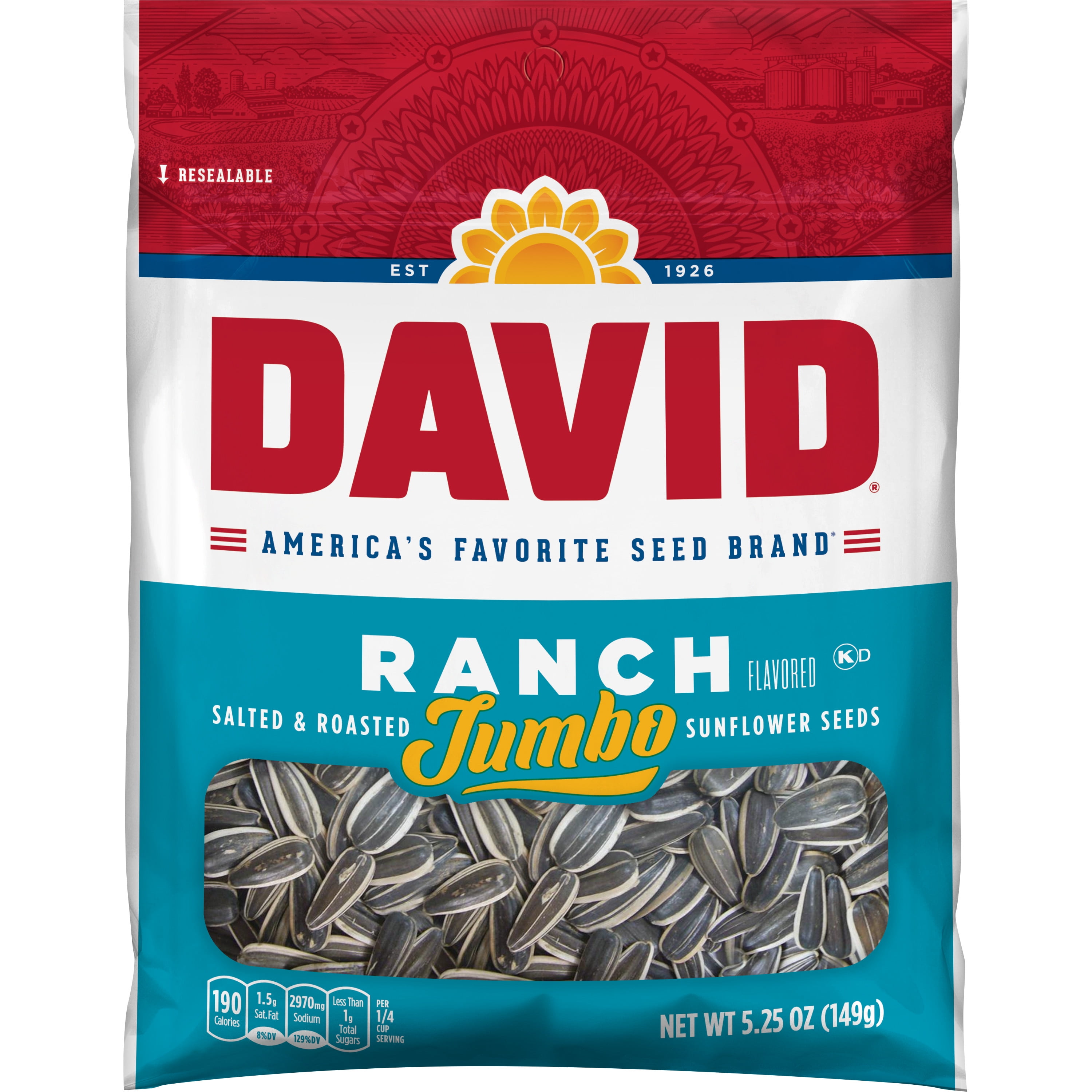 David Jumbo Roasted & Salted Ranch Sunflower Seeds 5.25 Oz. Walmart
