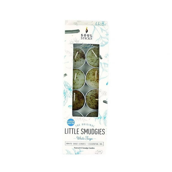 Soul Sticks 12 Pack White Sage Smudge Tealight Candles or Cleansing House, Meditation, Chakra Healing | Made with Crystals and Herbs
