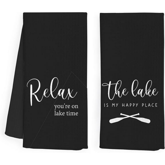Decor Kitchen Towels Set of 2, Relax You' Are on Lake Time Dishwashing Cloth, Essentials Gifts Decorative Hand Towels, Nautical Hand Towels for Kitchen, Bathroom, 16x24 Inch