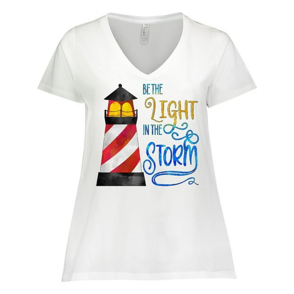 Inktastic Be the Light in the Storm Lighthouse Women's Plus Size V-Neck T-Shirt