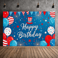 thumbnail image 6 of Happy Birthday Banner with Patriotic Elements Red White Blue Balloons Stars Fireworks Backdrop Party Decoration Photography Props Birthday Party Decor Background, 6 of 6