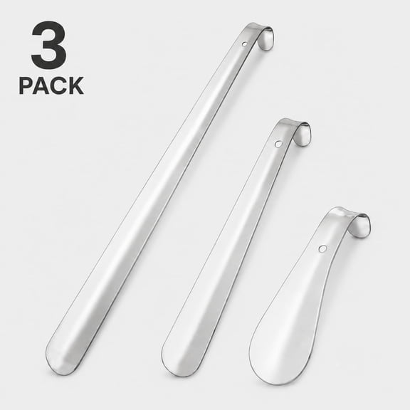 Shoe Horn, 3 Pack Long Handle Shoehorn Set, Stainless Steel Metal Shoe Horns with Hanging Hole, 6.3 11.8 16.5 Inch Shoe Horn Long Handle for Men Women Seniors