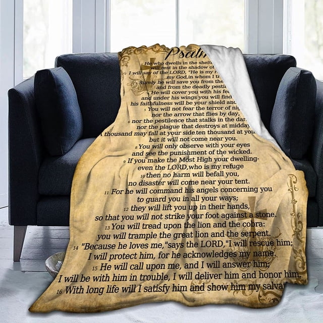 LHSHID Psalm 91 Blanket Christian Gifts Religious Throw Blanket Soft Lightweight Cozy Plush Warm Blankets for Women Men 50"x60"