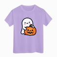 thumbnail image 4 of CAUYDY Halloween Pumpkin Ghost Graphic Pajamas for Kid Girls Short Sleeve Shirt Kids Cute Casual Sleepwear Top Sizes 3-4 Years, 4 of 6
