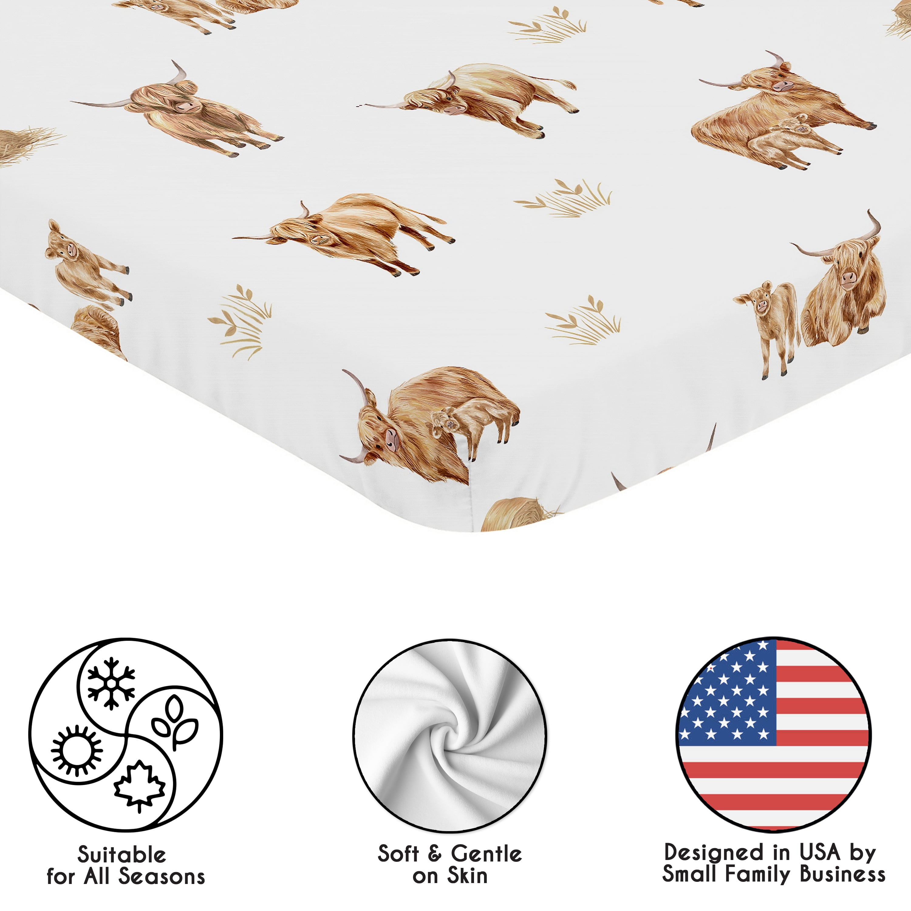 Sweet Jojo Designs Boho Highland Cow Boy, Girl, Unisex/Gender Neutral Mini Fitted Crib Sheet