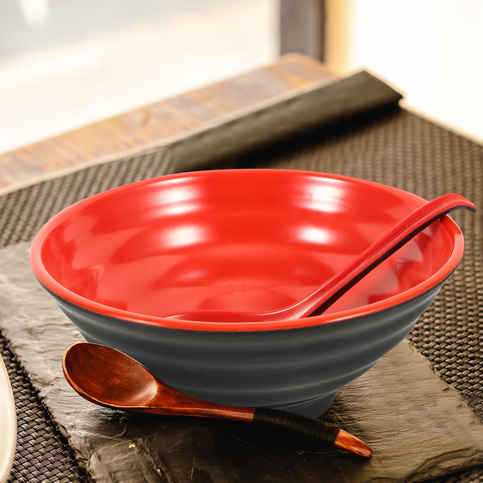 PAMINGONO Set of 2 Red Round Ramen Noodle Bowls 7.4 for Bars and Restaurants