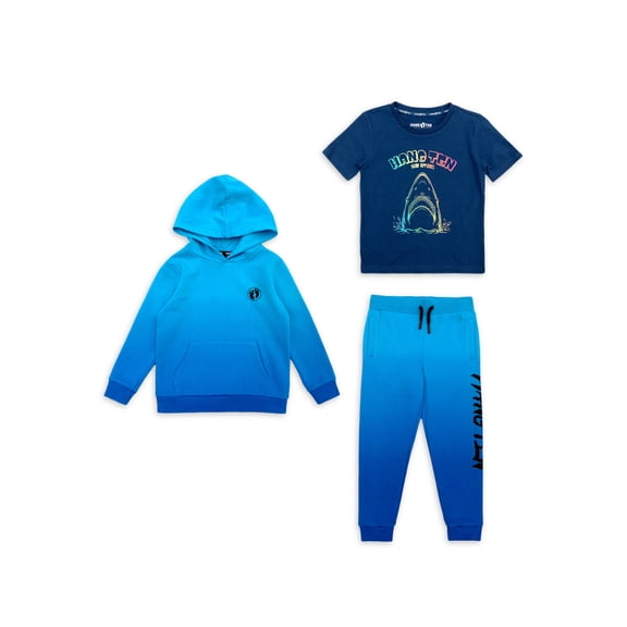 Hang Ten Boy's Fleece Hoodie, Jogger Pant, and Short Sleeve Graphic Tee 3 Piece Outfit Set, Sizes 4-18
