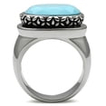 thumbnail image 3 of High polished (no plating) Stainless Steel Ring with Synthetic Synthetic Glass in Sea Blue for Women Sea Blue Stone Color Style TK525 Size 7, 3 of 4