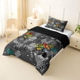 thumbnail image 3 of Castle Fairy Dinosaur Monster Truck Twin Comforter Sets 3-Piece for Toddlers, Racing Flag Print Bedding Set for Playroom, Gray Green,Black Reversible, 3 of 6