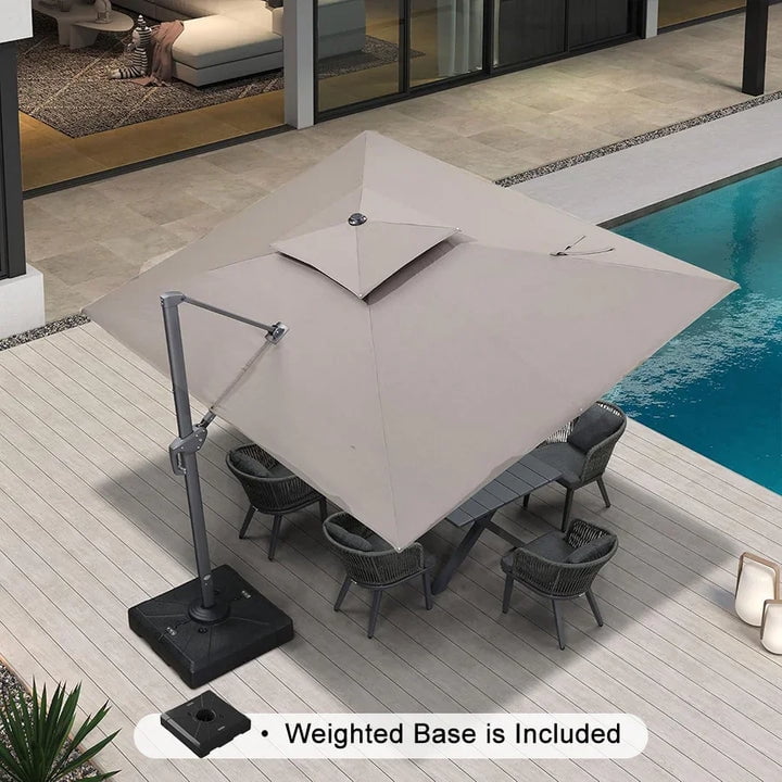 PURPLE LEAF 9' x 12' Cantilever Patio Umbrella Outdoor Umbrella with 280lbs Base Large Rectangular Windproof Offset Umbrella for Pool Deck Garden, Ash Mocha