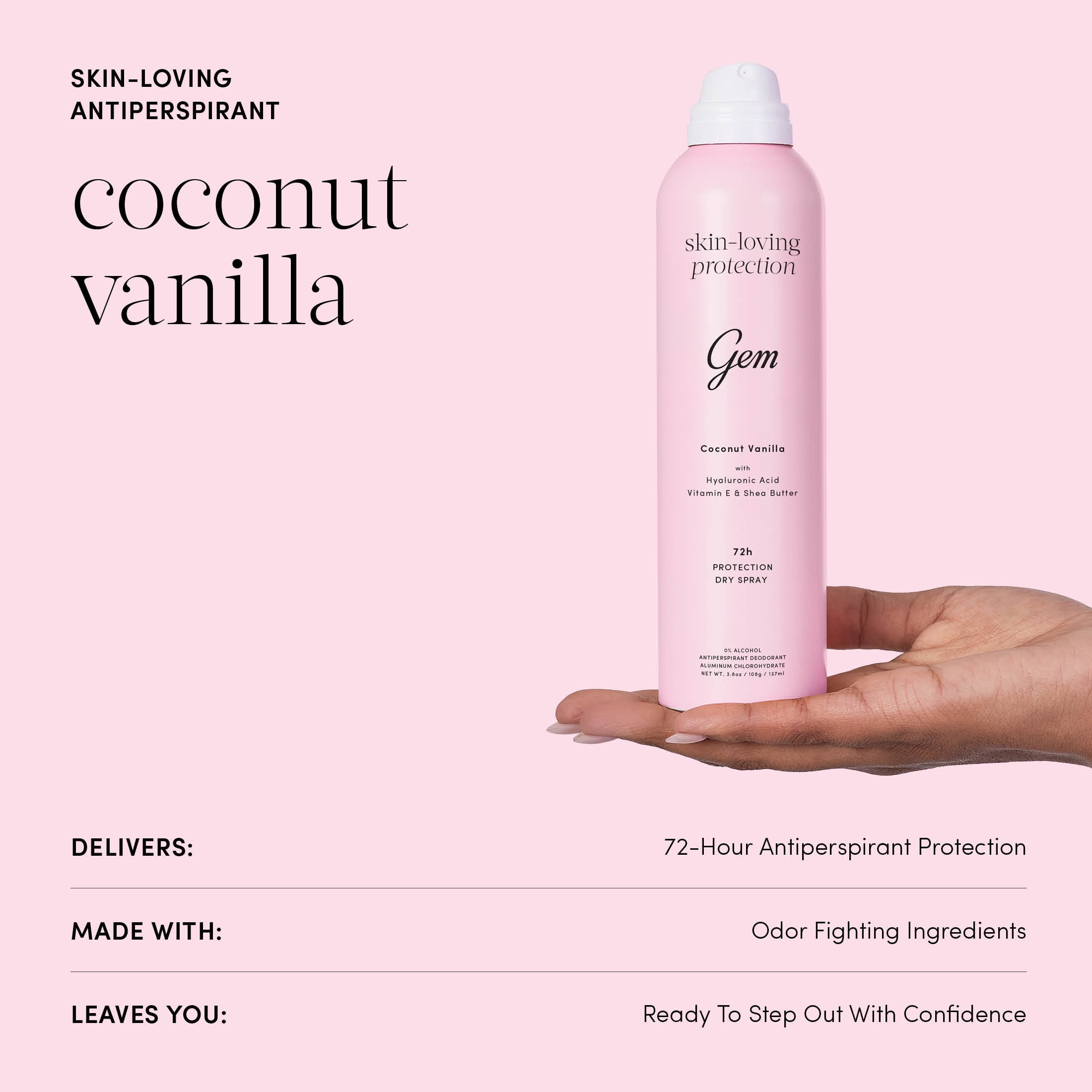 Gem Skin-Loving 72hour Protection Antiperspirant Deodorant Spray: Coconut Vanilla 3.8 oz