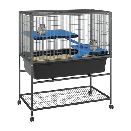 Large Multi-Level Metal Bird and Small Animal Cage – Removable Platforms, Deep Slide-Out Tray, Lockable Wheels, Storage Shelf – Ideal Indoor Habitat for Ferrets, Chinchillas, Rabbits, Guinea Pigs