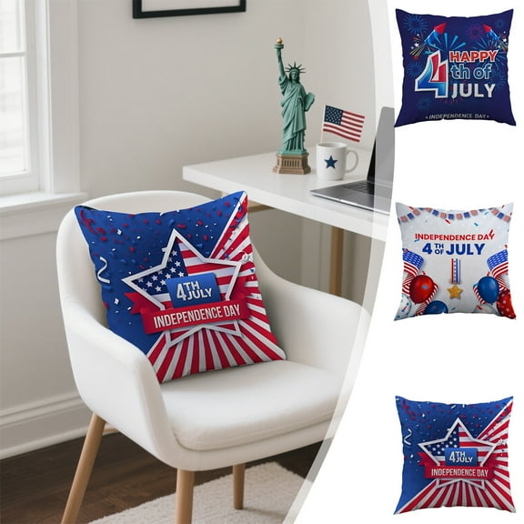 Clearance! Boovnll 4th of July Pillow Covers 18x18, Red White Blue Stars Stripe Throw Pillow Covers - Patriotic Pillow Covers for Memorial Day Home Sofa Couch Decor, 4th of July Decorations