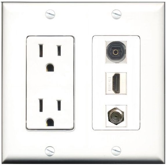 RiteAV - 15 Amp Power Outlet 1 Port HDMI 1 Port Coax 1 Port Toslink Decorative Wall Plate