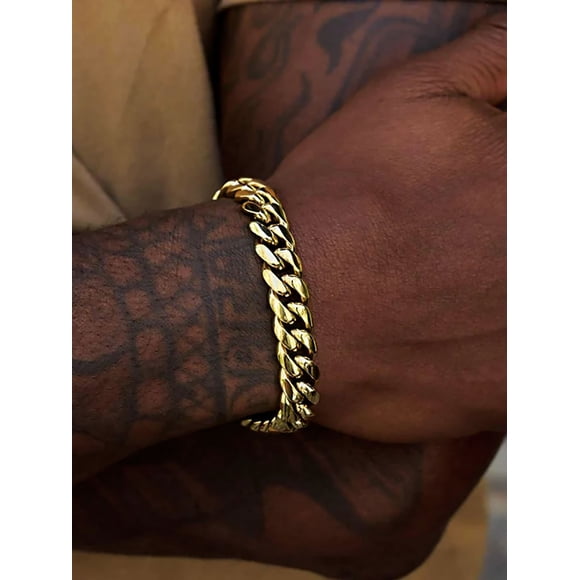 10mm Bracelet Heave 18K Gold Plated Stainless Steel Jewelry High Polished Miami Curb Cuban Chain 8" Masculine Punk Fashion