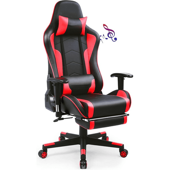 Gaming Chair with Footrest Speakers Video Game Chair Bluetooth Music Heavy Duty Ergonomic Computer Office Desk Chair Red