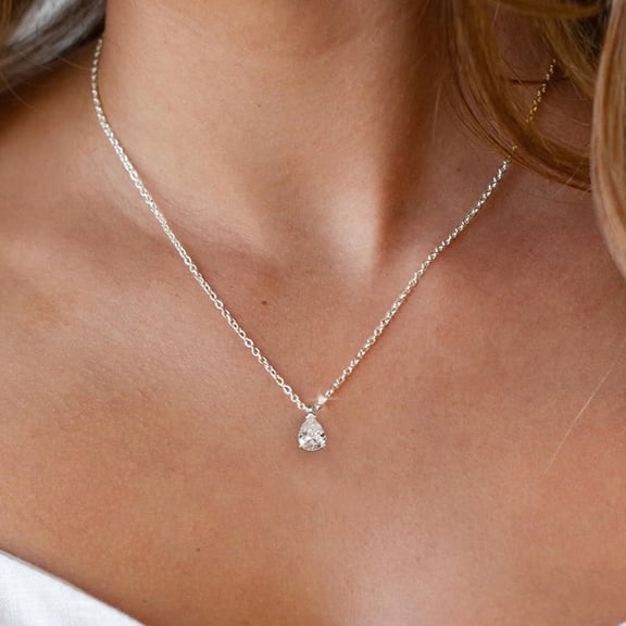 Teardrop Cubic Zirconia Necklace for Women, Elegant Water Drop Pendant Necklace, Sparkling CZ Jewelry, Fashion Necklace Gift for Women
