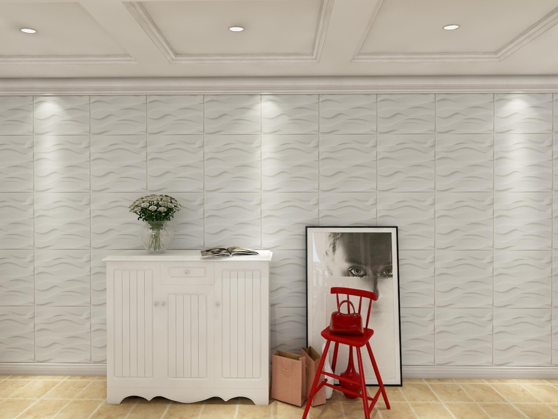 Art3d 3D Wall Panels PVC Wave Design III (32 sq.ft) - White A10SK035