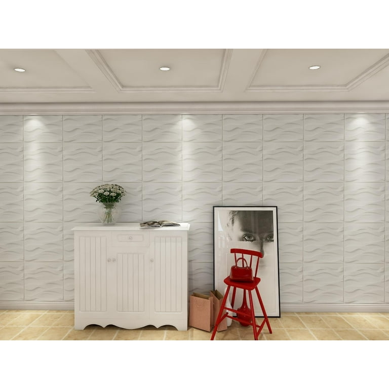 Art3d Star Design Series 19.7 in. x 19.7 in. 3D Embossed Decorative Wall Panel in White 12-Panels