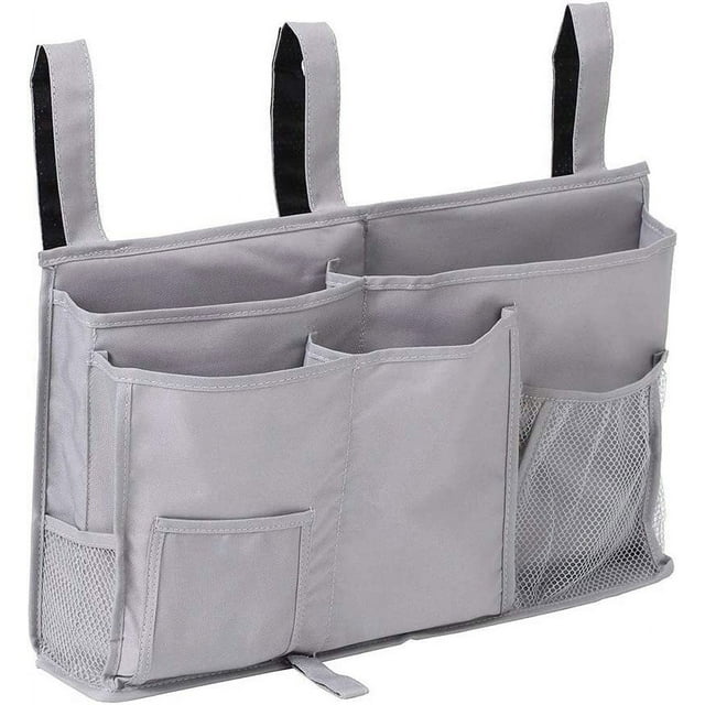 Organizador de mesita de noche con correas ajustables para el hogar, la universidad, la litera, la cama de hospital, la cuna y las barandillas (gris)