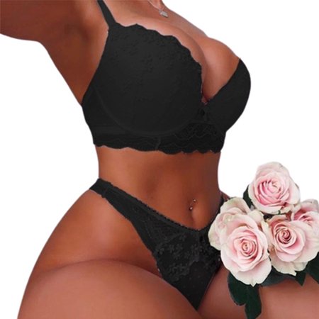 

SHerrylily Women Push Up Floral Lace Bra Bow Panties Lingerie Sets