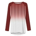 thumbnail image 4 of Royisotas Striped Gradient Color Tops for Women Long Sleeve Flounce Casual Fall and Winter Wine Women's Blouse Raglan Sleeve Crew Neck Loose Tshirt, 4 of 5