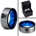 thumbnail image 4 of Tungsten Heart and Key Band Ring 8mm Men Women Comfort Fit Blue Flat Cut Brushed Gray Polished, 4 of 4