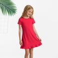 thumbnail image 4 of CPNG Girls Soft Knit Dress Round Neck Short Sleeve A Line Ruffled Dress Summer Casual Dress Homewear Dress Sleepwear Dress(Red,11-12 Years), 4 of 9