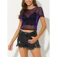 thumbnail image 2 of DARING DIVA Shirt Short Sleeve Mesh Metallic Shiny Top S Purple, 2 of 6