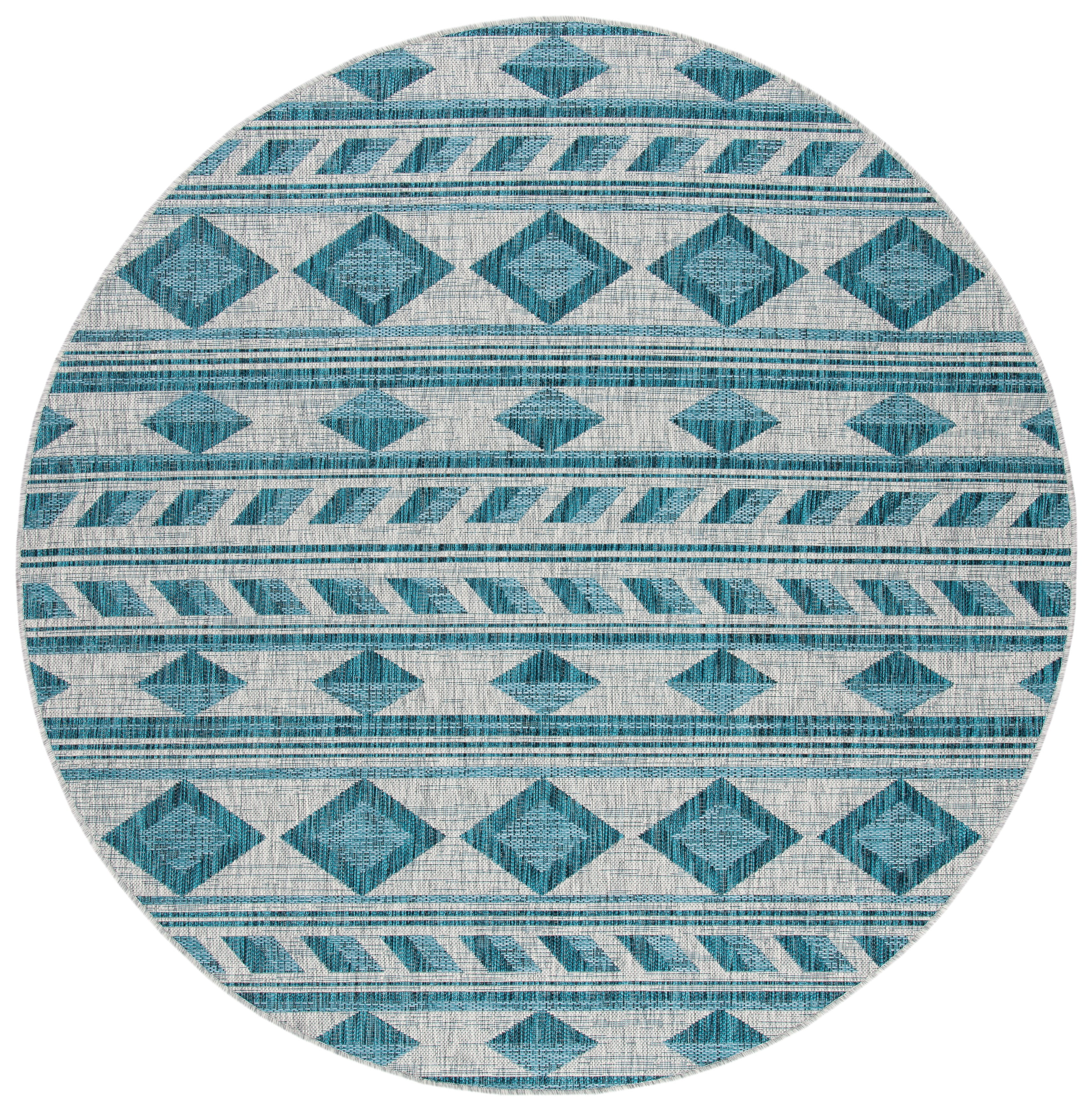 Safavieh Courtyard Allycia Geometric Indoor/Outdoor Area Rug, Gray/Teal, 6'7" x 6'7" Round