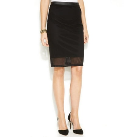 INC International Concepts Petite Faux-Leather-Trim Mesh Pencil Skirt Size