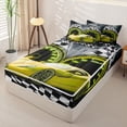 thumbnail image 2 of Castle Fairy Bold Yellow Racer Zipper Full Size Comforter Sets with Fitted Sheet and 2 Pillowcases,Checkered Emblem Zipper Bedding Set,Amber Black Shade,4pcs,Black Reversible, 2 of 6