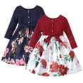 thumbnail image 3 of Esaierr Toddler Kids Girls Print Dresses Long Sleeve Holiday Princess Dress for 4-12 Years Crewneck Dress a Line Twirly Skater Casual Dress, 3 of 8