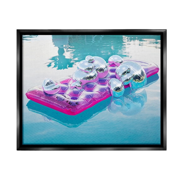 Stupell Industries Summer Pool Disco Balls Abstract Painting Black Floater Framed Canvas Art Print Wall Art, 21 x 17