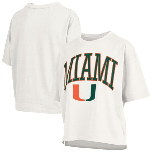 Women's Pressbox White Miami Hurricanes Nelson Arch Over Logo Waist Length Oversized Slub T-Shirt