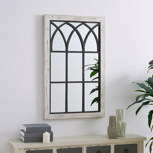 Arched Farmhouse Window Mirror American Crafted Distressed White Metal 24 X 1 37.5 in