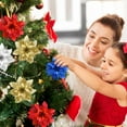 thumbnail image 3 of 12 Pcs Christmas Glitter Poinsettia Flowers Christmas Tree Ornaments Artificial Christmas Flowers Decorations with Clips for Xmas Holiday Wreath Wedding Party Floral Decorations (Blue), 3 of 6